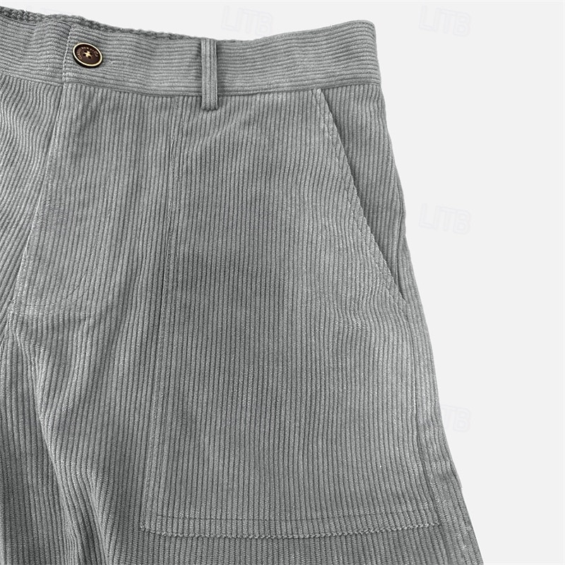 Men's Corduroy Pants Trousers Casual Pants Pocket Buttons Plain Wearable Outdoor Daily Fashion Classic Black Army Green4