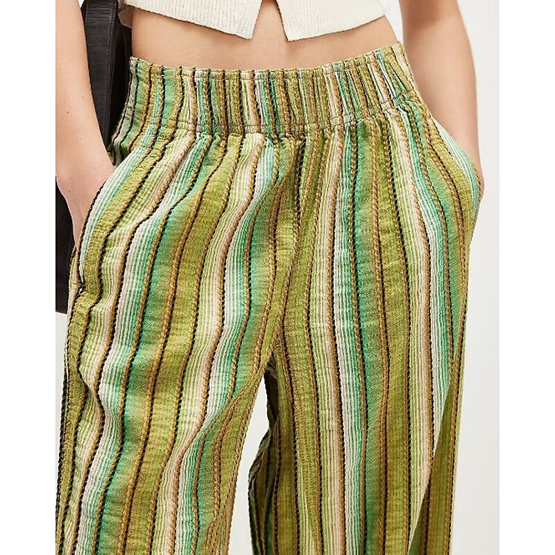 Women's Wide Leg Slacks Streetwear Casual Full Length Natural Striped Elastic Waist Soft Street Holiday Weekend Pink Blue Orange Green Fall Regular Fit3
