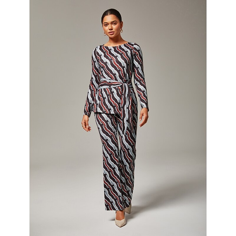 Ripple Print Stretchy Flare Pants4