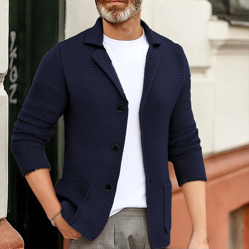 Men's Cardigan Sweater Cropped  Sweater Knit Sweater Cardigan Jacket Ribbed Cropped Knitted Knit Regular Tops Pocket Solid / Plain Color Shirt Collar Fashion Classic Vacation Daily Wear Clothing