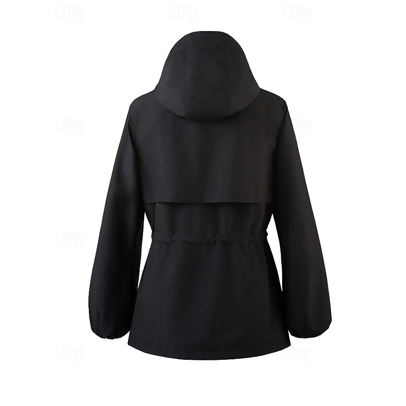 Women's Hoodie Jacket Waterproof Rain Jackets Rain Coats Warm Comfortable Drawstring Zipper Pocket Casual Plain Going out Weekend Zipper Regular Hooded Regular Fit Long Sleeve Outerwear Black Fall3