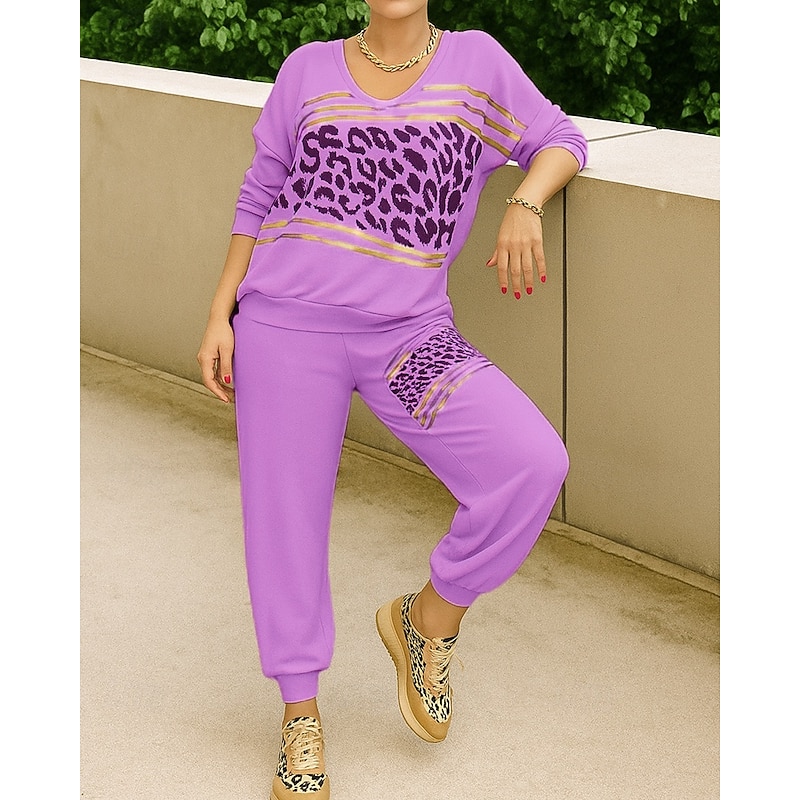 Women's Tracksuit Sweatpants Sportswear Leopard Clothing Suit Fall Black Pink Outdoor Travel Sports Fashion Breathable Long Sleeve Sport Activewear Micro-elastic Loose Fit4