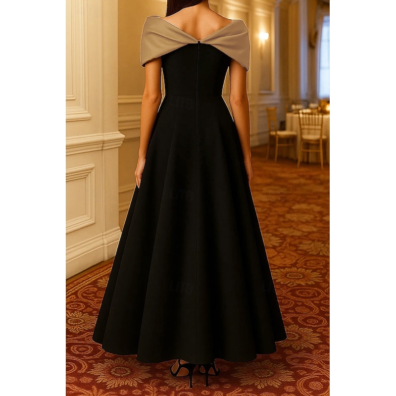 Black Tie A-Line Black and Gold Cocktail Dresses Elegant Dress Formal Wedding Floor Length Sleeveless Off Shoulder Satin with Pleats 20252