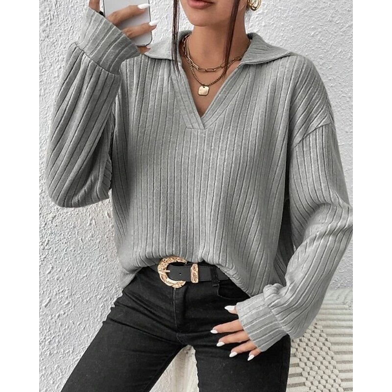 Women's Texture Sweatshirt Pullover Sweatshirt Sweatshirts Plain Streetwear Casual Long Sleeve V Neck Regular Tops Street Holiday Black Green Beige Gray Fall