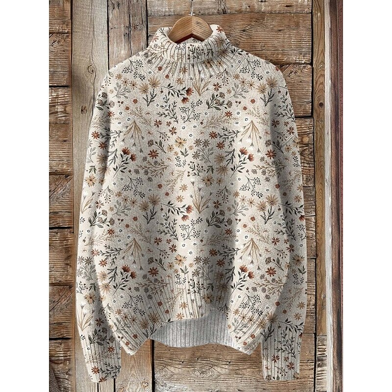 Women's Sweater Cardigan Elegant Fashion Streetwear Floral Turtleneck Floral Buttons Knitted Long Sleeve Regular Tops Knit Outdoor Daily Weekend Yellow Navy Blue Fall Winter4