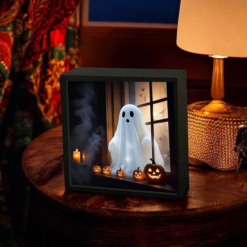 Halloween Ghost Doll Light Painting Night Light Ghost and Pumpkin LED Night Lamp for Indoor/Outdoor Autumn Fall Harvest Room Atmosphere Decoration2