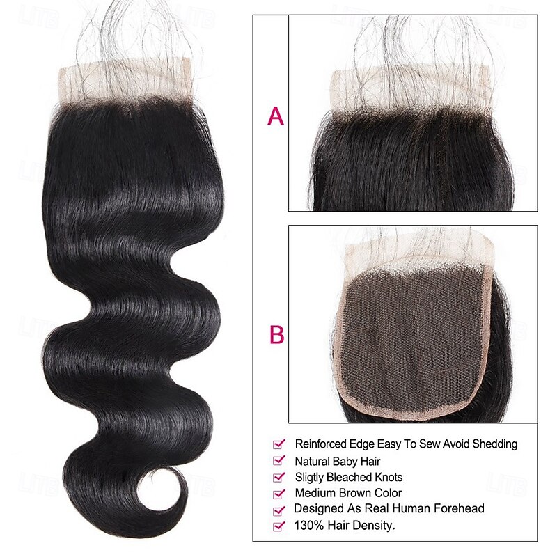 Brazilian Human Hair  Body Wave Human Hair Weave Extension 3 Bundles With Closure 4x4 Lace Closure hair4