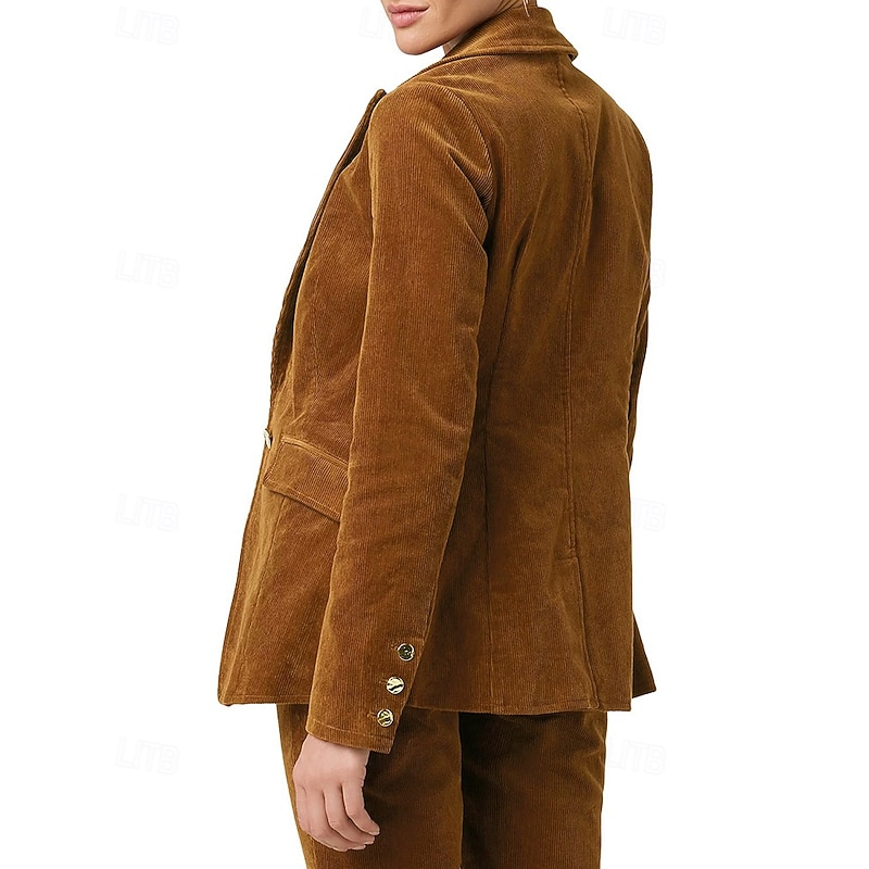 Women's Blazer Sport Coat Formal Evening Vintage Corduroy Elegant Long Sleeve Peak Lapel Single Breasted3