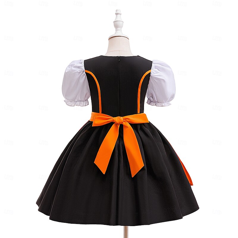 Kids Girls' Party Dress Color Block Short Sleeve Special Occasion Halloween Party Halloween Custome Sweet Polyester Summer Spring Fall 6-12 Y Orange4