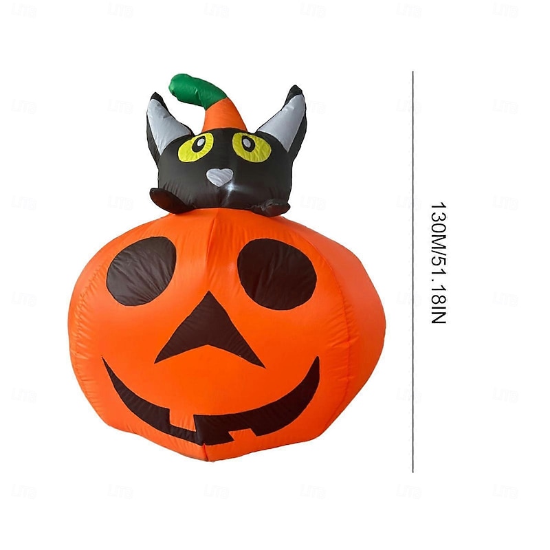 1 Pc 1.3M Halloween Smiling Pumpkin Black Cat Combo with LED Inflatable Air Model Indoor and Outdoor Courtyard Lawn Party Halloween Festival Atmosphere Decorative Light EU/US/UK/AU Plug2