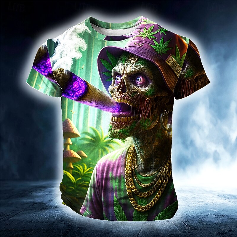 Halloween Men's Skull 3D T Shirt Short Sleeve T shirt 3D Print Crew Neck Shirt Exaggerated Designer Horror Party Street Holiday Green 1# Green 2# Summer Spring All Seasons Clothing Apparel S M L XL4