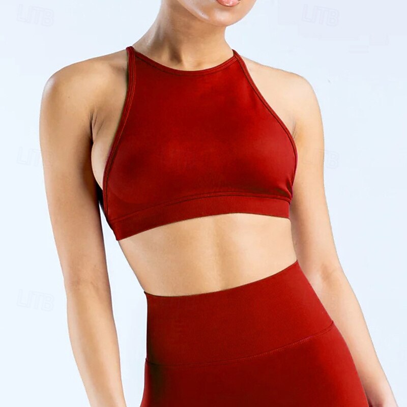 Women's Workout Tank Tops Sports Bra Underwear Medium Support Breathable Criss-Cross Back Solid Color Sport Activewear Light Blue Wine Red Gym Workout Athletic4