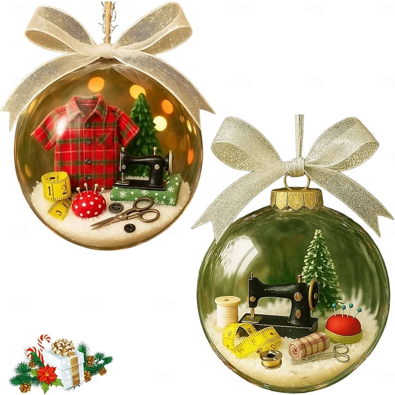 Christmas Holiday Sewing Snow Globe Ornament Snow Globe Antique Sewing Machine Christmas Ornaments Retro Sewing Machine-Themed Holiday Cozy Holiday Wishes for Quilters, Sewers2