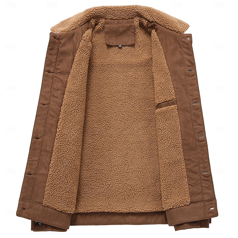 Men's Faux Suede Jacket Windbreaker Brown Suede Jacket Casual Casual Daily Windbreaker Pocket Fleece Collar Winter Spring &  Fall Solid Color Vintage Fashion Shirt Collar Regular Black Brown Grey2