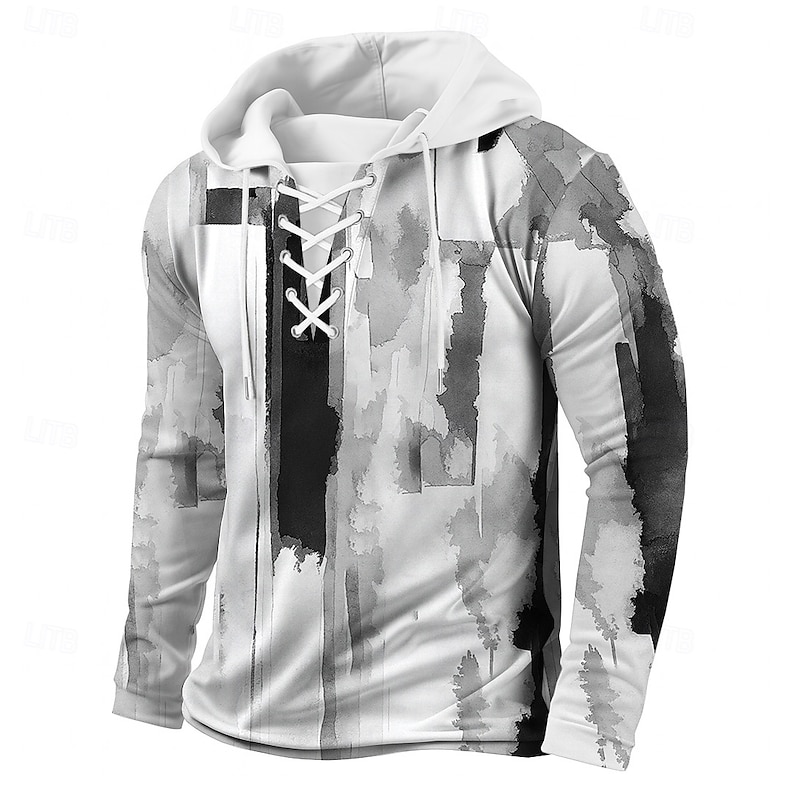 Men's Geometric Hoodie Sweatshirt Stylish Vintage Retro Hooded Streetwear White Blue Drawstring Fall Winter Designer
