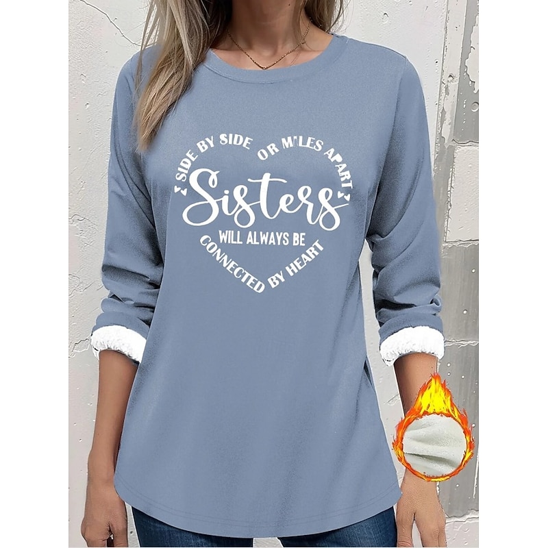Women's Pullover Sweatshirt Letter Casual Comfrt Long Sleeve Crew Neck Regular Tops Street Dailywear Print Black Pink Blue Gray Fall Winter2