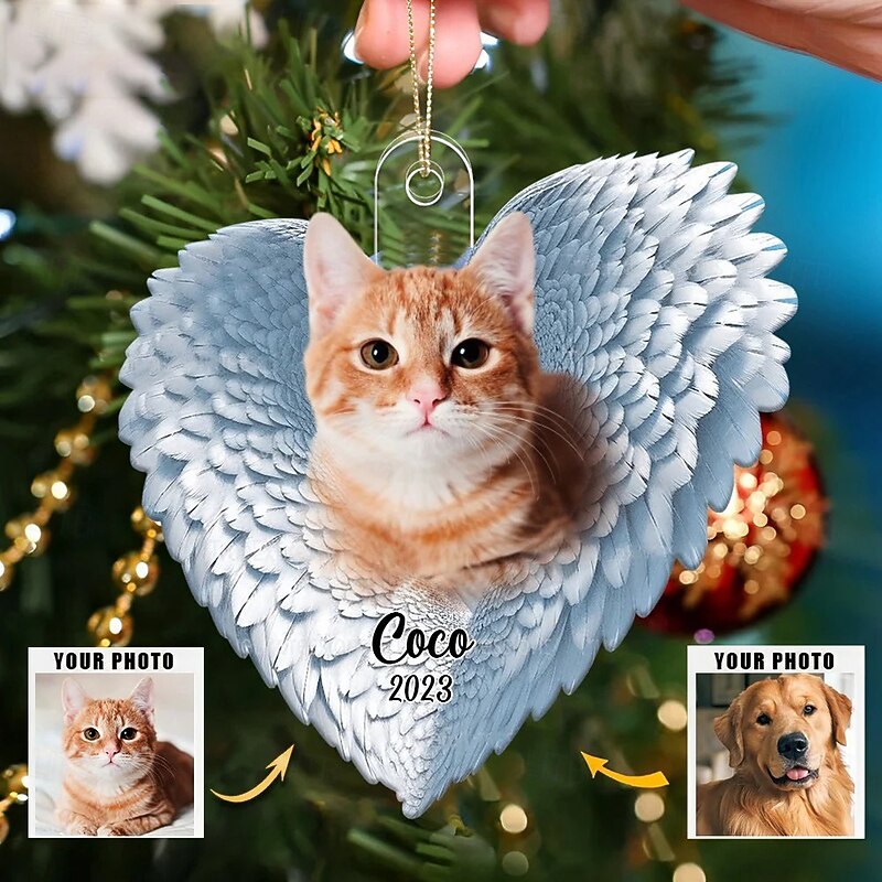 Personalized Christmas Pet Photo Ornaments Custom Memorial Heart Wings Sympathy Gifts For Loss Of Loved Ones Acrylic 2D Decor Christmas Tree Xmas Decoration Hanging Pendant Gifts2