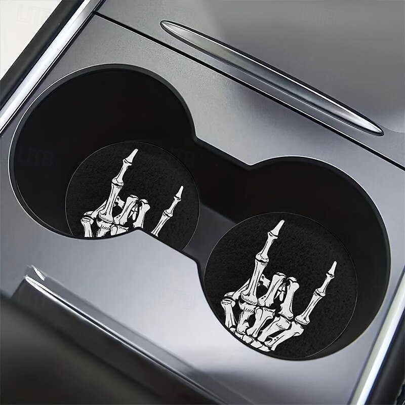 Halloween Absorbent Coaster Skull Finger Pattern Car Coaster 2pcs Absorbent  Cup Holder Mat  for Car Interior and Home Use2