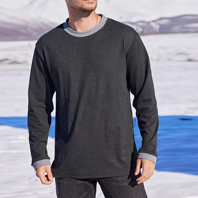 Men's T Shirt Tee Tee Top Long Sleeve Shirt Long Sleeve Crew Neck Spring Fall Plain Fashion Designer Basic Splice Vacation Street Going out Black Grey Top Tee for Men3