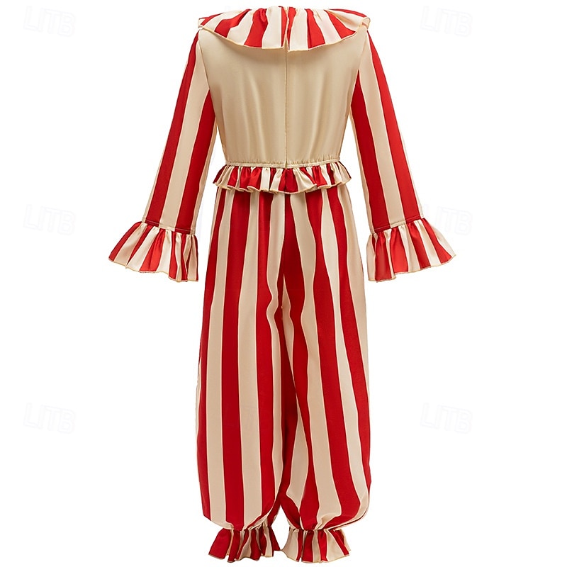 Joker Clown Halloween Costume Jumpsuit Clown in a Cornfield Horror Scary Costume Kid's Unisex Boys' Girls' Halloween Carnival Party Easy Halloween Costumes Dress Up4