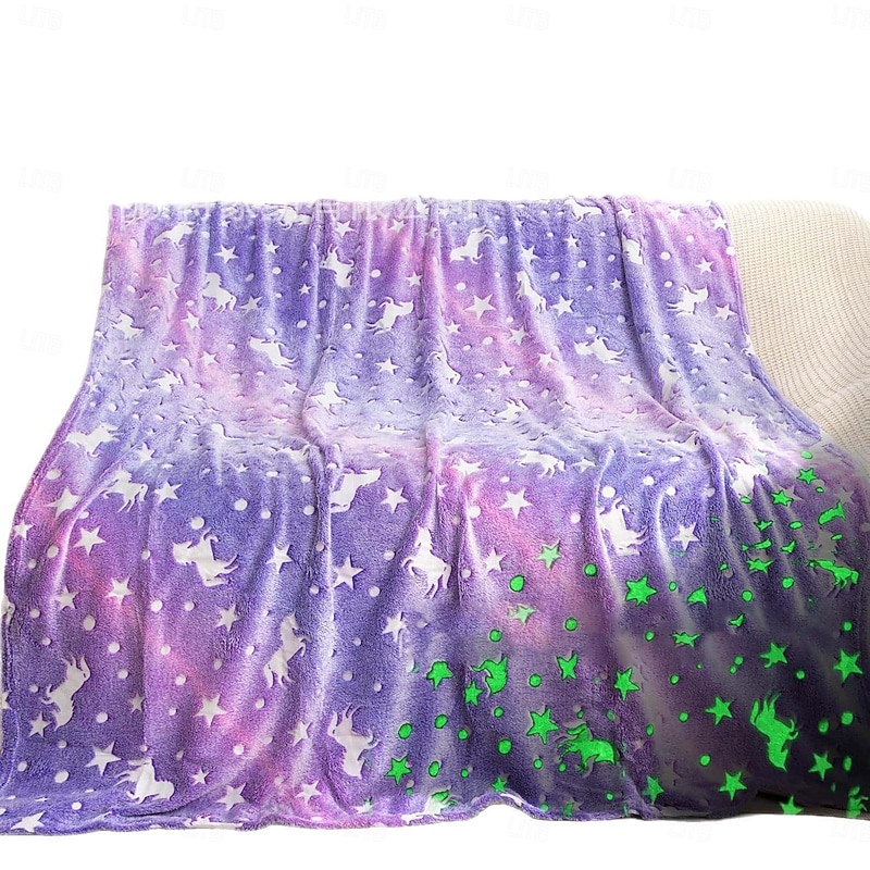 Flannel Glow-in-the-Dark Blanket, Unicorn Baby Throw Blanket, All-Season Air Conditioning Blanket, Soft Plush Nap Blanket for Office or Home2