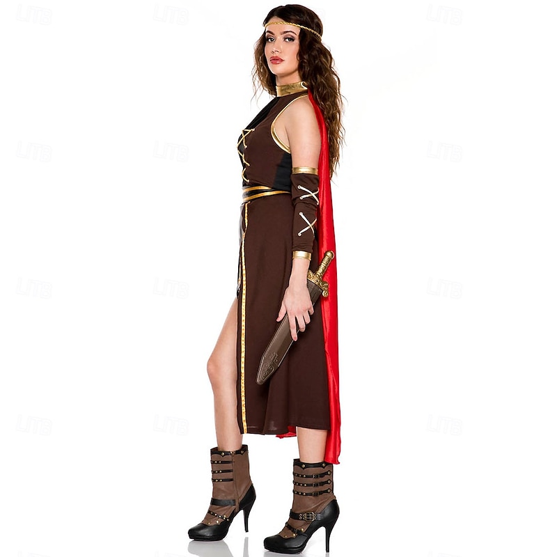 Retro Vintage Ancient Rome Cosplay Costume Outfits Spartans Fancy Dress Women's Halloween Carnival Party Masquerade Adults Dress Cloak4