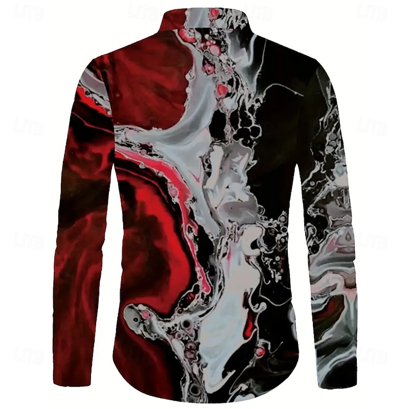 Men's Marble Abstract Liquid Art Shirt Button Up Shirt Casual Dress Shirt Long Sleeve Dark Vacation Daily Streetwear Summer Spring Turndown 3D Print Collared Shirts Wine2