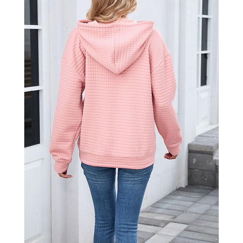 Women's Texture Blouse Pullover Hoodie Sweatshirt Plain Streetwear Casual Long Sleeve Hooded Regular Tops Street Holiday Going out Pocket Black Pink Brown Khaki Gray Fall4