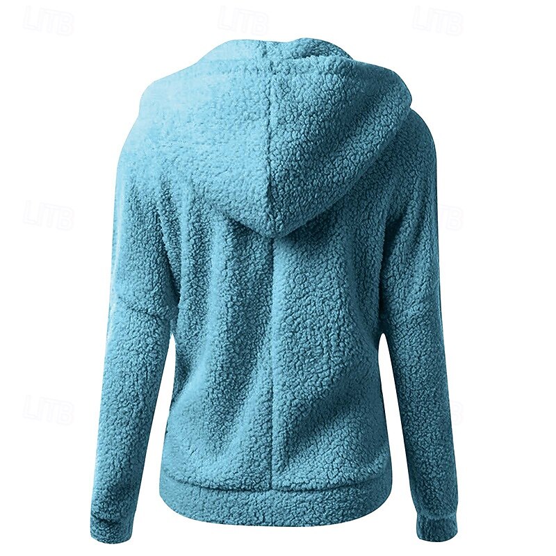 Women's Zip Up Jacket Sherpa Sweatshirt Hooded Long Sleeve Top Athleisure Solid Colored Warm Casual Cycling Running Sportswear Activewear Pink Red Blue3