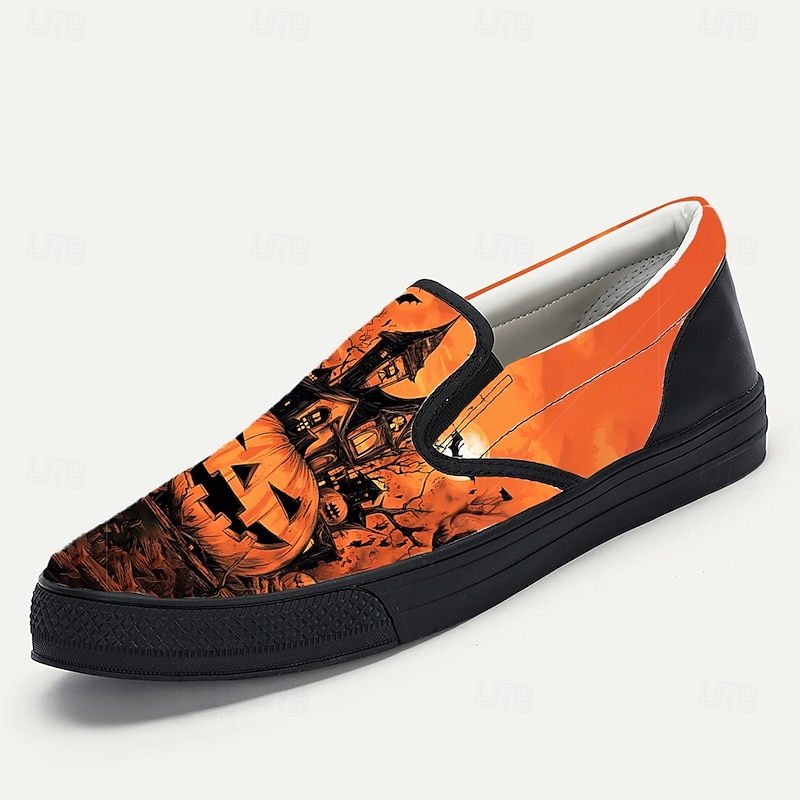 Men's Pumpkin Print Halloween Slip-On Shoes – Casual Canvas Flats for Costume Party, Cosplay and Holiday Outfits4