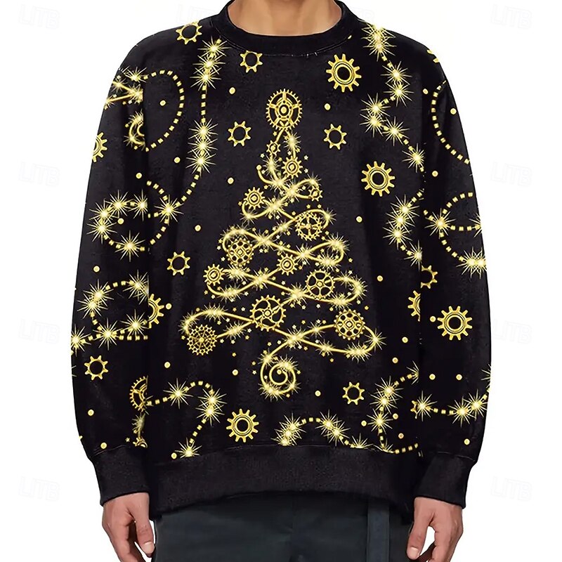 Christmas Men's Tree Pullover Sweater Jumper Knitwear Crewneck Casual Vacation Street Daily 3D Print Knitting Keep Warm Long Sleeve Spring Fall Winter Black