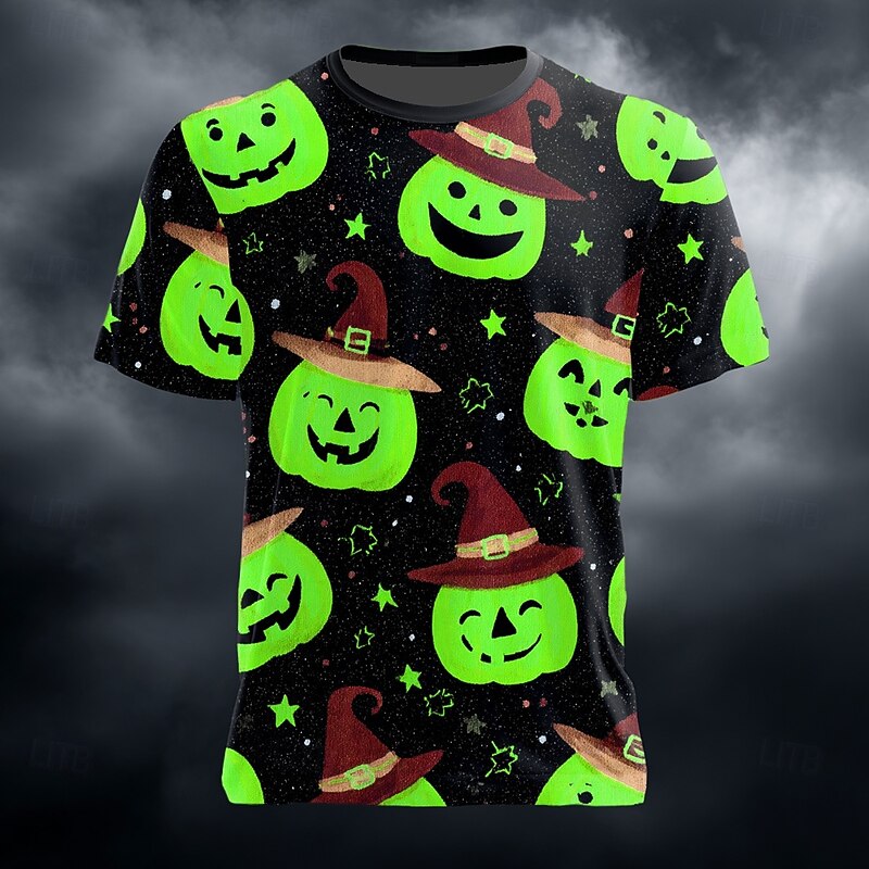 Halloween Men's Pumpkin 3D T Shirt Short Sleeve T shirt 3D Print Crew Neck Shirt Exaggerated Designer Horror Party Street Holiday Blue Orange Green Summer Spring All Seasons Clothing Apparel S M L XL2