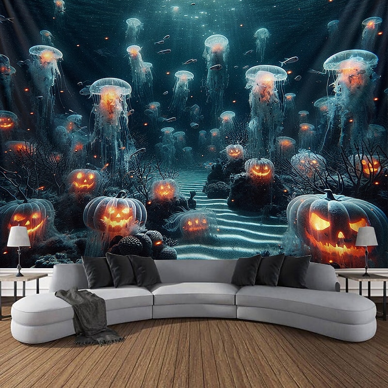 Halloween Tapestry Banners Wall Hangings Pumpkin Jellyfish Modern Dark Punk Gothic Style Party Dorm Shooting Backgrounds Home Decor