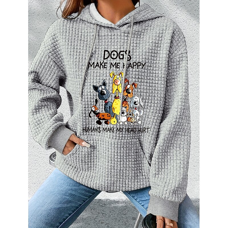 Women's Hoodies Graphic Letter Casual Long Sleeve Hooded Regular Tops Street Dailywear Casual Pocket Print Black Navy Blue Gray Fall Winter