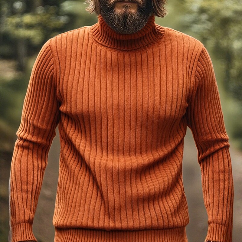 Men's Pullover Sweater Jumper Knit Sweater Ribbed Knit Regular Tops Knitted Plain Turtleneck Fashion Basic Vacation Daily Wear Clothing Apparel Fall Winter Black White M L XL