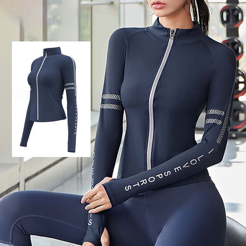 Women's Sport Jacket Soft Full Zip Long Sleeve Sports Solid Color Top For Gym Running Fitness Activewear3