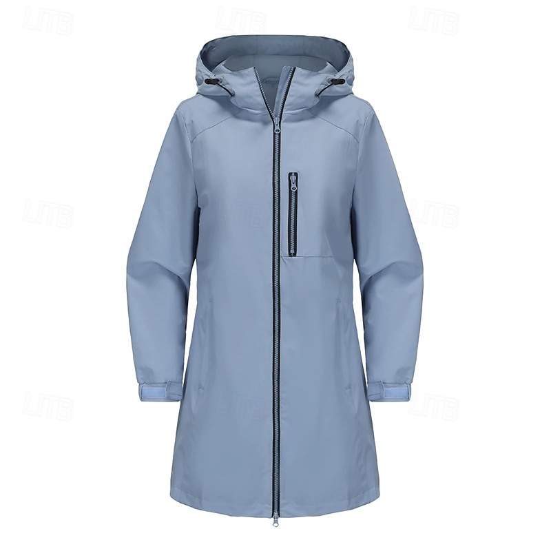 Women's Trench Coat Waterproof Rain Jackets Rain Coats Waterproof Windproof Zipper Pocket Fashion Outdoor Plain Going out Weekend Zipper Regular Hooded Regular Fit Long Sleeve Outerwear Deep Purple2