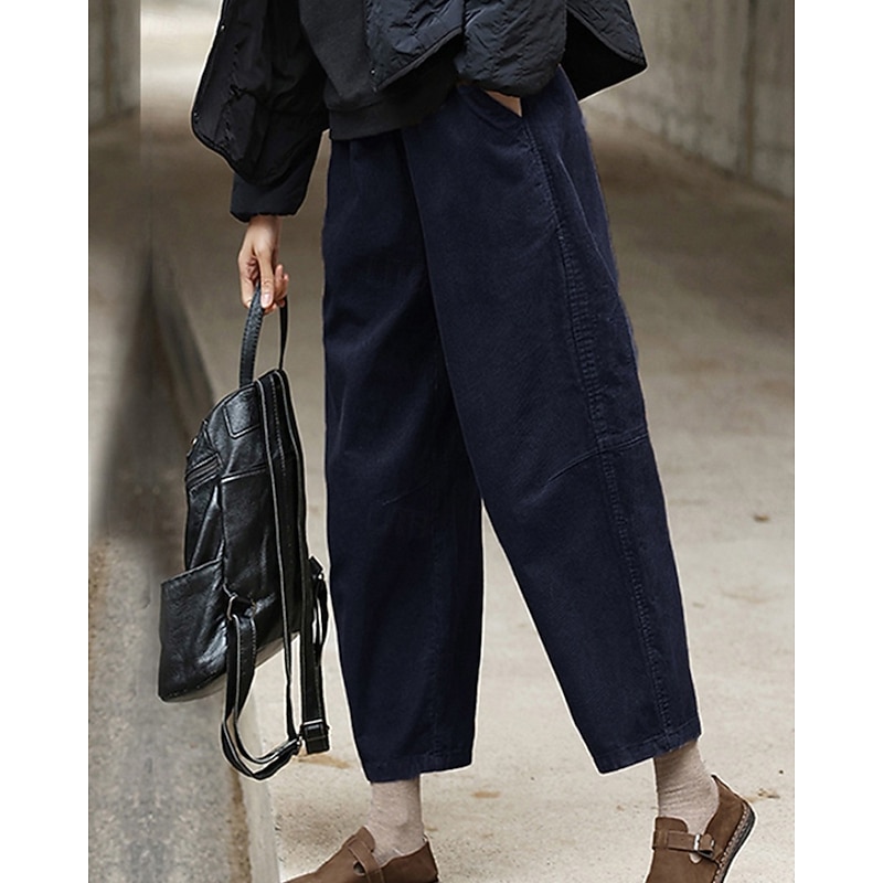 Women's Slacks Straight Streetwear Casual Full Length Natural Plain Pocket Elastic Waist Soft Holiday Daily Wear Weekend Khaki Dark Blue Beige Coffee Fall Regular Fit3