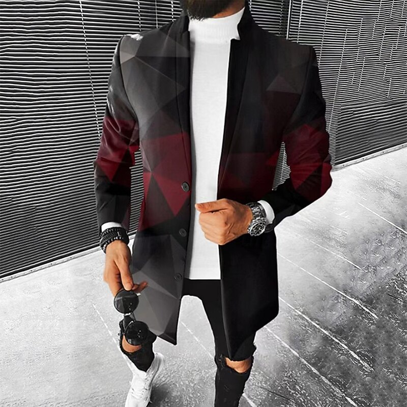 Men Ombre Geometric Overcoat Coat Casual Business Casual Daily 3D Print Buttons Front Pocket Spring Fall Winter Notch Long Sleeve Black Red Gray3