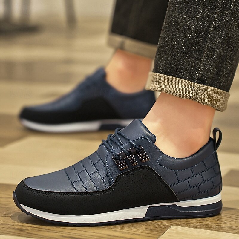 Men's Navy Elastic Lace-Up Sneakers – Breathable Athletic-Style Shoes for Business Casual Looks, Commuting and City Walking2