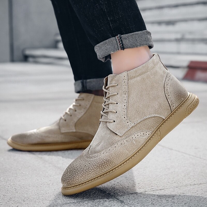 Men's Gray Suede Brogue Ankle Boots Retro Lace-Up Casual Dress Shoes for Business and Smart Casual Wear4