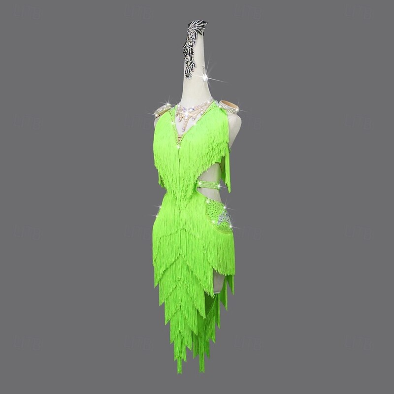 Latin Dance Dress for Women Rhinestone Tassel Salsa Dance Clothes Performance Sleeveless Rumba Chacha Dancewear Costumes2