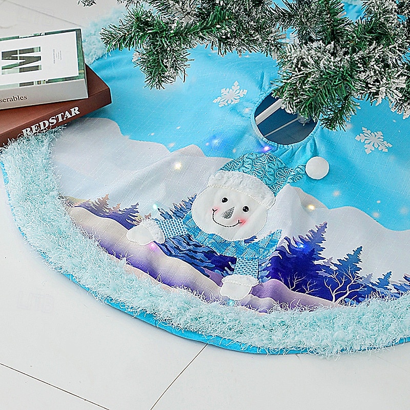 Christmas Tree Skirt With Light Plush LED Blue Glowing Christmas Tree Surround Festive Holiday Decoration Perfect Illuminated Tree Base Cover for Home Party Celebration