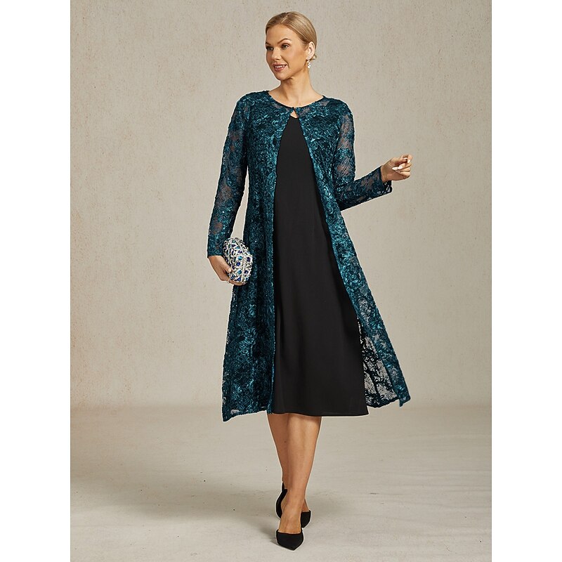 Women's Blazer Caot Jacket Lace Embroidered Sequin Elegant Floral Formal Anniversary Party Wedding Guest Open Front Long Crewneck Regular Fit Long Sleeve Outerwear Navy Blue Spring Fall4