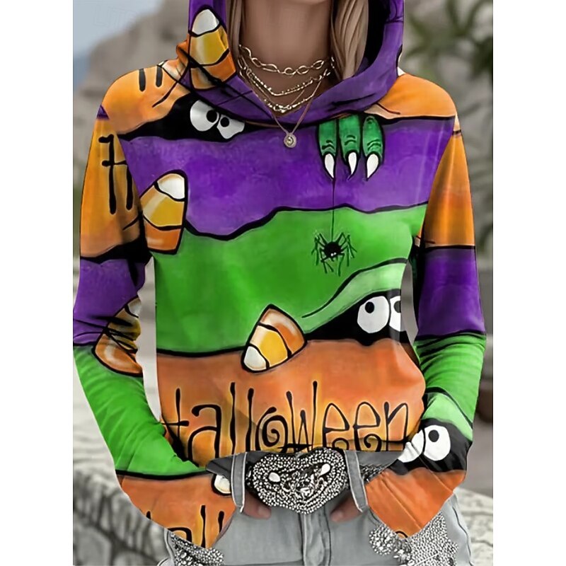 Halloween Women's Pullover Hoodie Sweatshirt Monster Graphic Skull Vintage Fashion Western Long Sleeve Hooded Street Dailywear Casual Print Front Pocket Maroon Black Red Orange Brown Fall Winter3