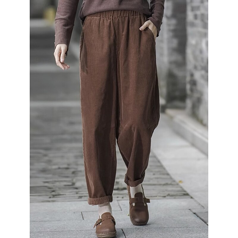 Women's Sweatpants Chinos Vacation Vintage Basic Full Length High Waist Plain Pocket Elastic Waistband Comfy Soft Comfortable Micro-elastic Outdoor Vacation Street Khaki Dark Blue Beige Coffee Spring4