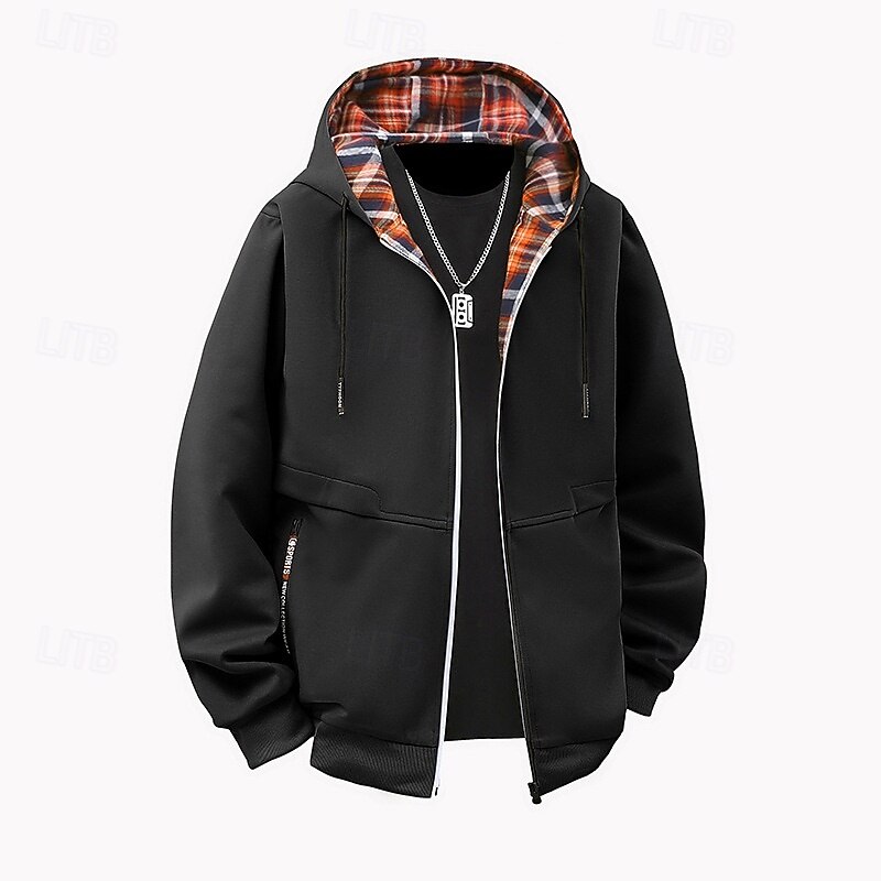 Men's Hoodie Full Zip Hoodie Wine Red Black Brown Khaki Light Grey Hooded Plain Patchwork Sports & Outdoor Casual Daily Streetwear Cool Sportswear Spring &  Fall Clothing Apparel Hoodies Sweatshirts2