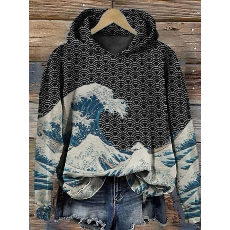 Women's Pullover Hoodie Sweatshirt Graphic Animal Streetwear Casual Long Sleeve Hooded Regular Tops Street Holiday Pocket Print Navy Blue Gray Fall Winter3