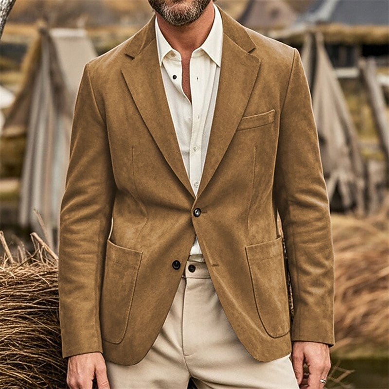 Men's Faux Suede Jacket Faux Suede Blazer Business Cocktail Party Wedding Party Fashion Casual Spring Fall Faux Suede Plain Pocket Buttons Comfortable Single Breasted Blazer Navy Blue Brown Green