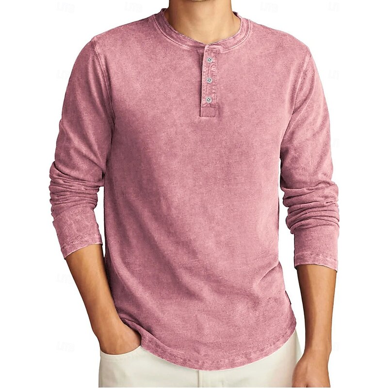 Men's Henley Shirt Tee Tee Top Long Sleeve Shirt Long Sleeve Henley Fall Winter Retro Fashion Designer Nostalgic Fashion Vintage Vacation Street Going out Navy Black Light Green Top Tee for Men2